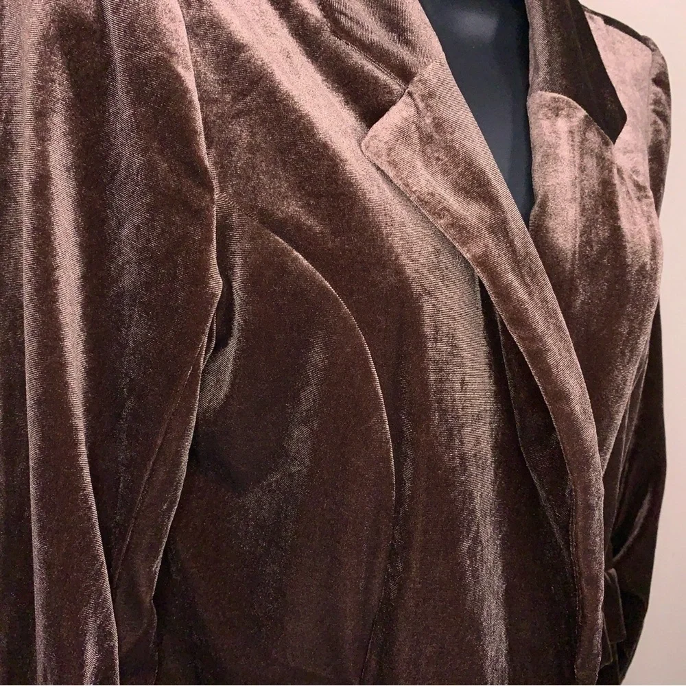 Y2K Era Small Cato Brown Velour Stretch Blazer Ruched 3/4 Length Sleeve